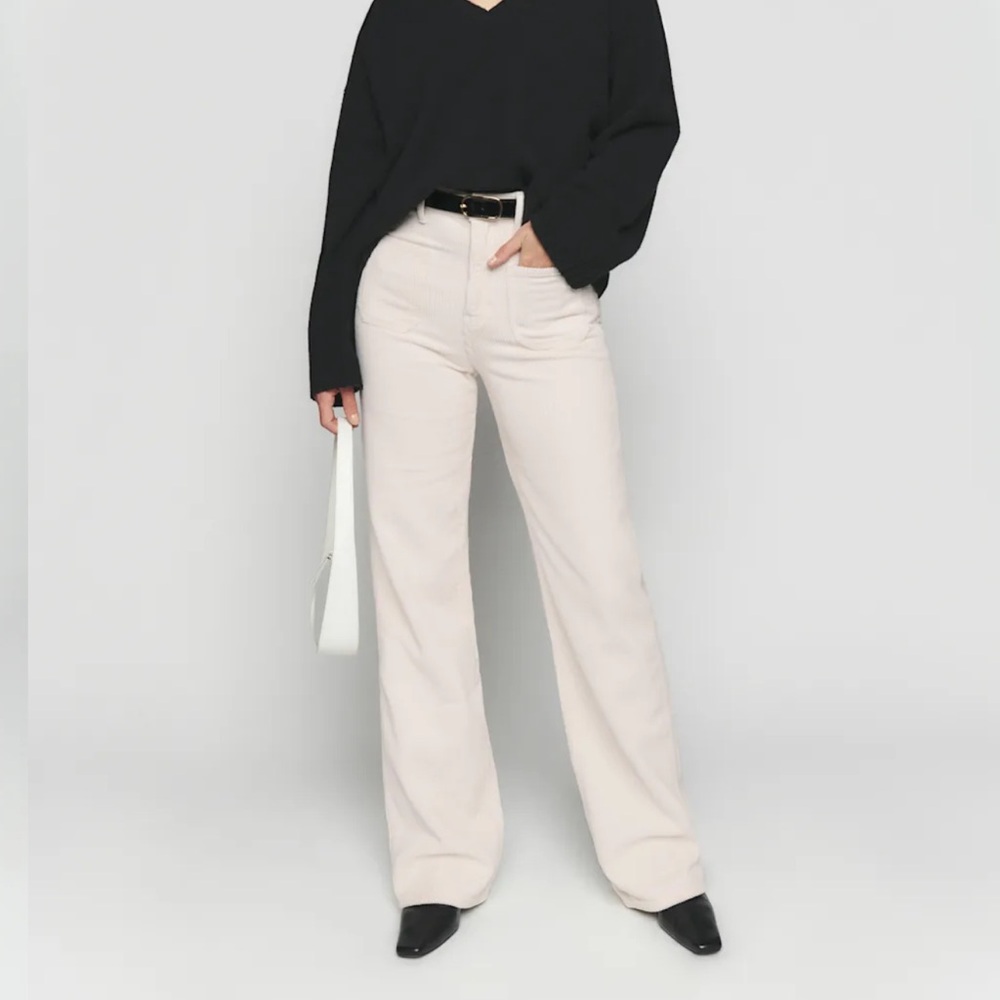 Reformation Alyssa High Rise Wide Leg Corduroy Pants Ivory - Size 31